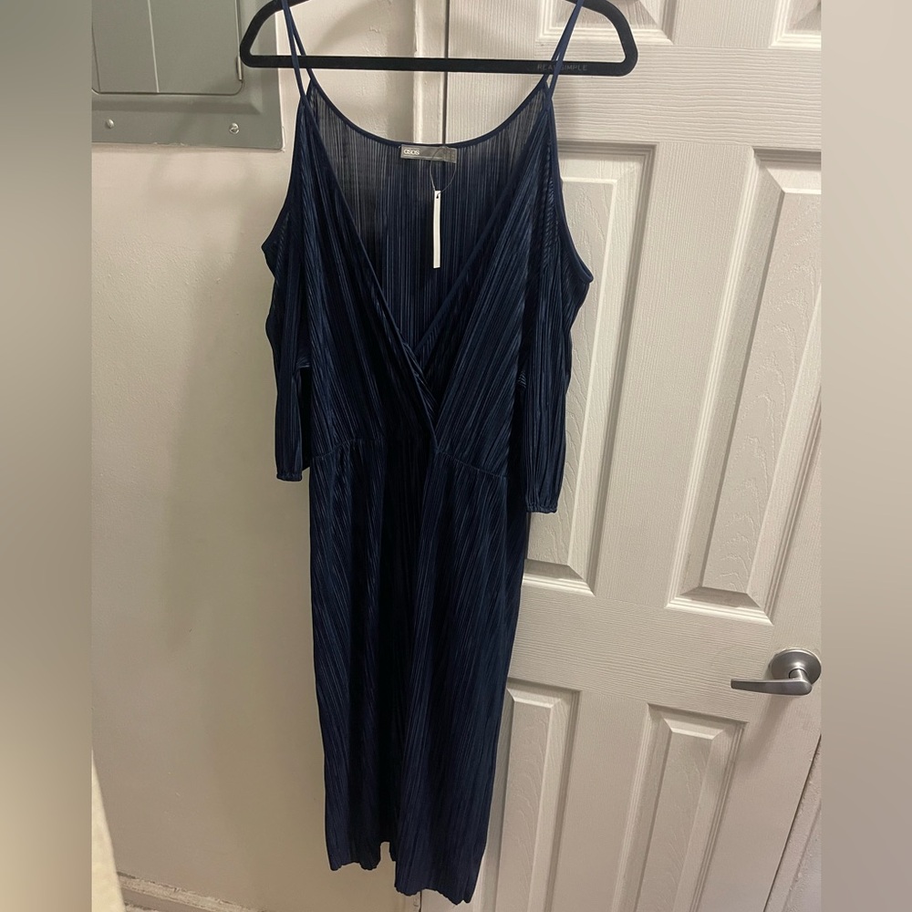 NWT ASOS curve navy ribbed texture midi dress cold shoulder cut outs size 24